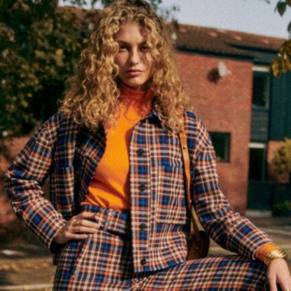 Sezane Esteban Jacket Orange & Brown Check
